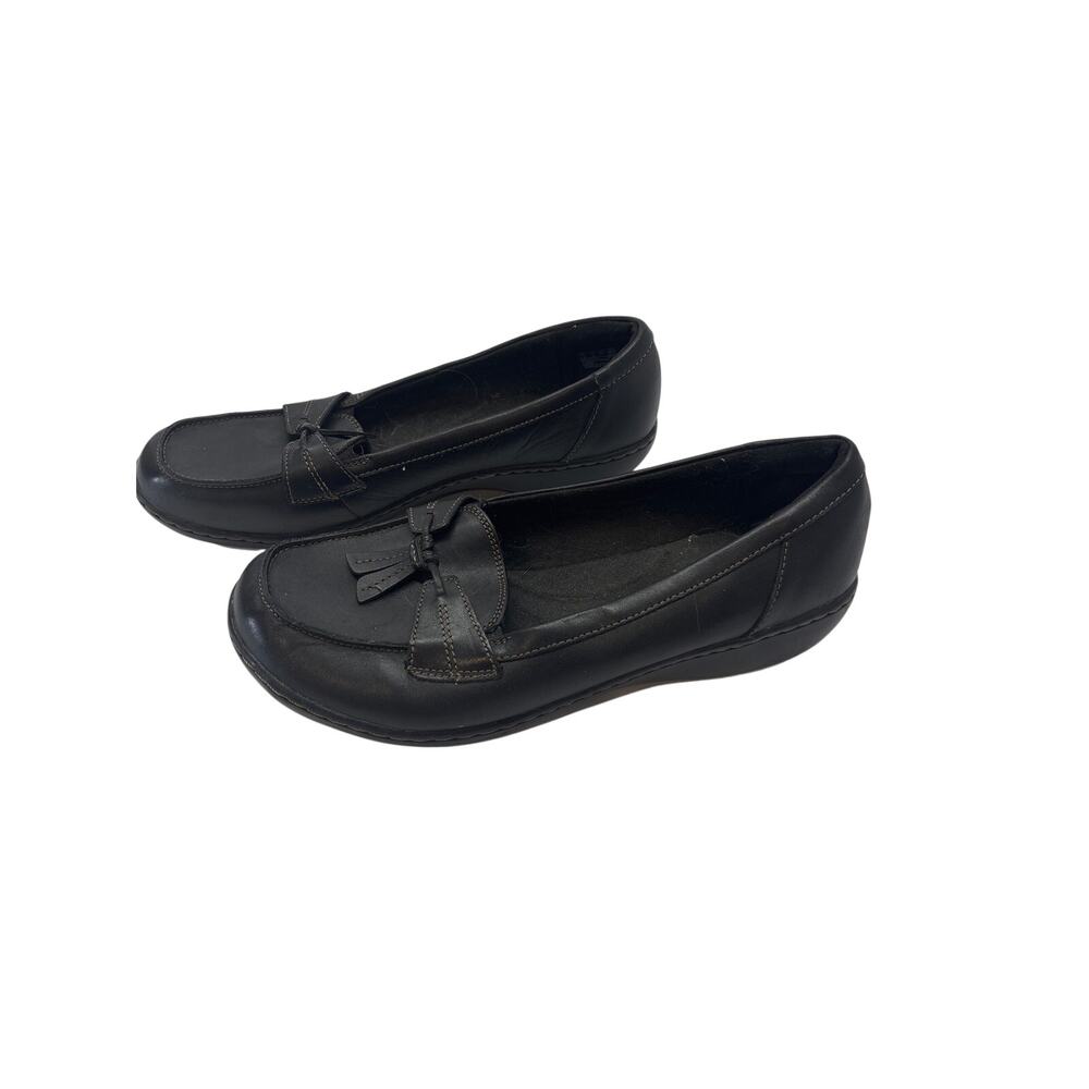 Clarks Women’s 11 W Black Leather Loafers Comfort Slip On Shoes 15260